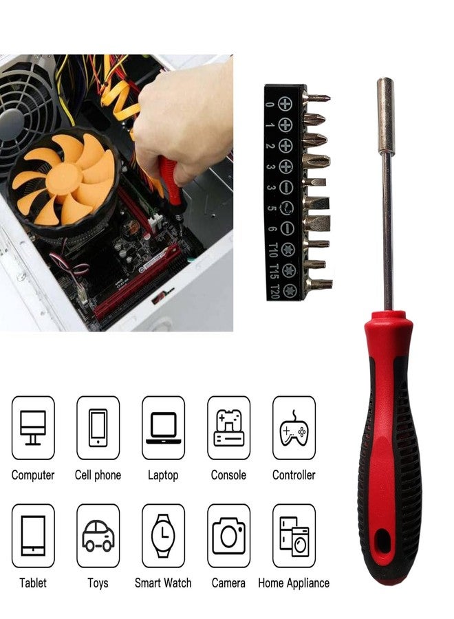 MESHIV مجموعة مفكات براغي Meshiv 10 في 1، مفك براغي مغناطيسي دقيق مع 10 رؤوس/قطع بمقبض طويل للاستخدام المنزلي والجراج والصناعي | مجموعة أدوات متعددة الأغراض (أحمر - رقم الموديل 10 في 1) - Image 4